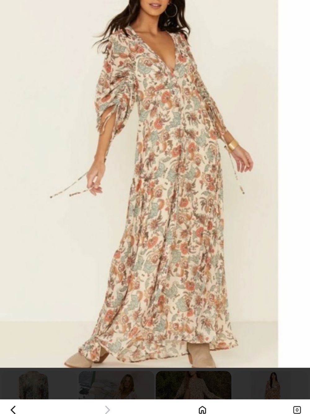 Free People Cream Maxi Dress with Rust and Sage Floral Print